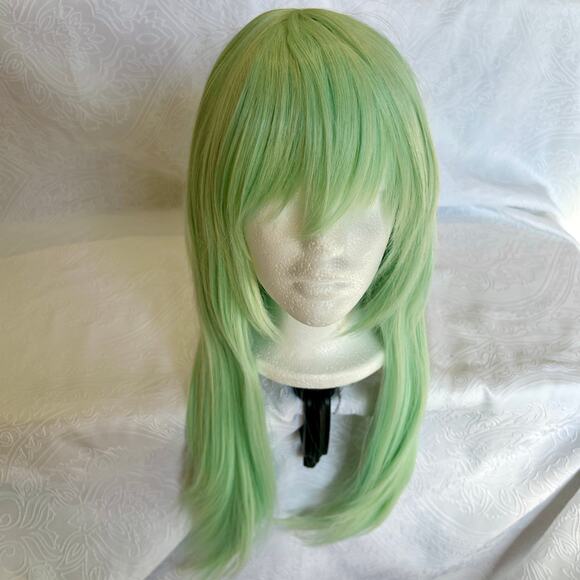 Light Mint Green Ponytails Wig - Thick Medium Length with Two Clip On Ponytails - Picture 2 of 8